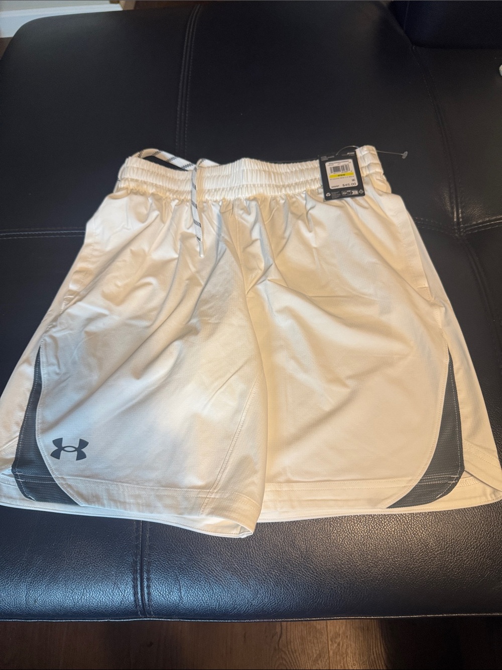 Under Armour Men’s White Athletic Shorts with Black Accents